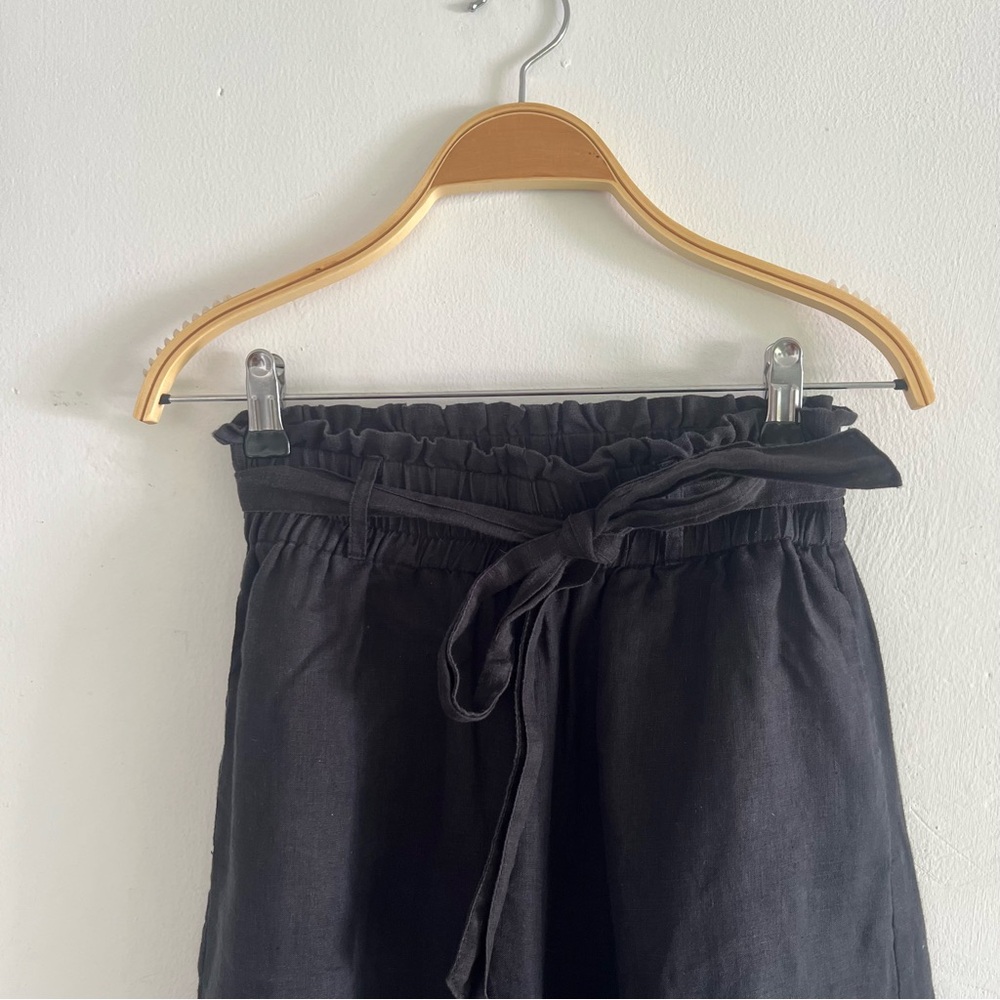 Wide-Leg French Linen High-Waist Elastic Black Pants - Size S - Picture 5 of 9